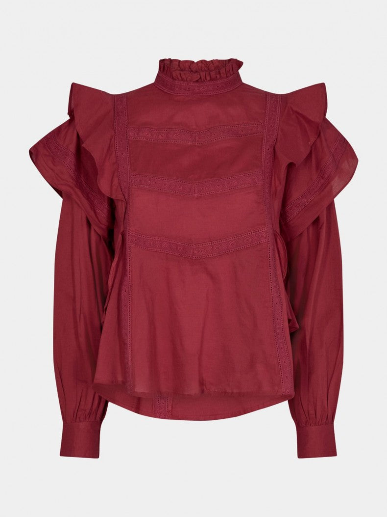 red ruffle shirt